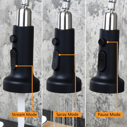 HMR - Commercial 3-Function Pull Down Kitchen Sink Faucet with Deck Plate in Black