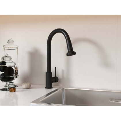 HMR - Commercial 3-Function Pull Down Kitchen Sink Faucet with Deck Plate in Black