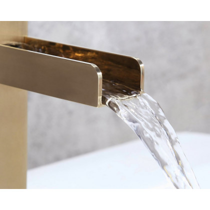HMR Modern Single Handle 1-Hole Waterfall Bathroom Sink Faucet - Brushed Gold