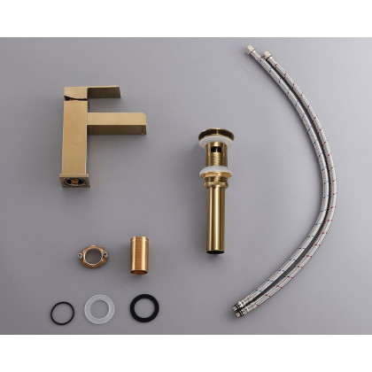 HMR Modern Single Handle 1-Hole Waterfall Bathroom Sink Faucet - Brushed Gold