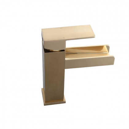 HMR Modern Single Handle 1-Hole Waterfall Bathroom Sink Faucet - Brushed Gold