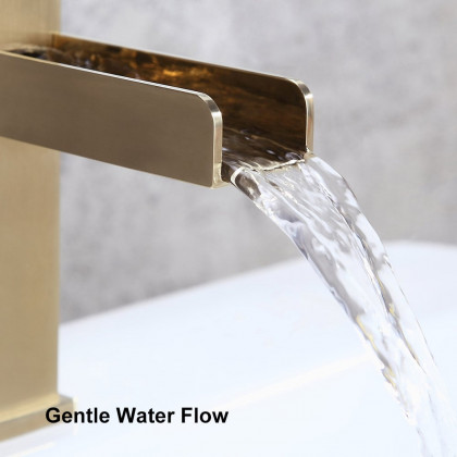 HMR Modern Single Handle 1-Hole Waterfall Bathroom Sink Faucet - Brushed Gold