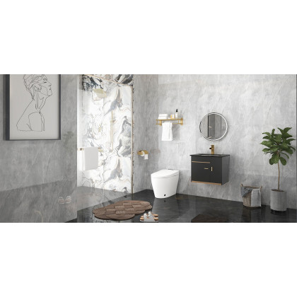 HMR Modern Single Handle 1-Hole Waterfall Bathroom Sink Faucet - Brushed Gold