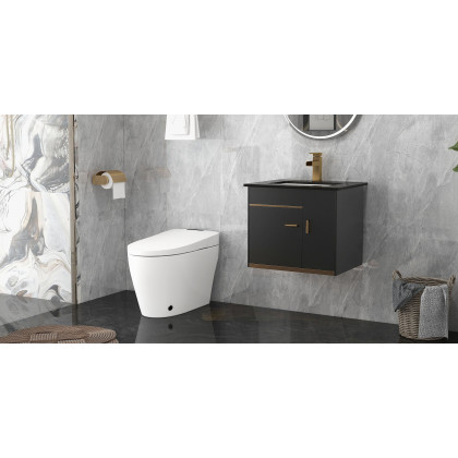 HMR Modern Single Handle 1-Hole Waterfall Bathroom Sink Faucet - Brushed Gold