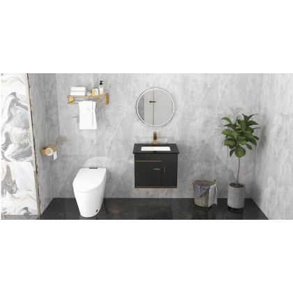 HMR Modern Single Handle 1-Hole Waterfall Bathroom Sink Faucet - Brushed Gold