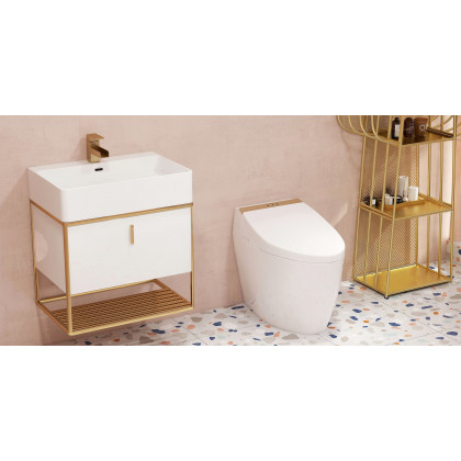 HMR Modern Single Handle 1-Hole Waterfall Bathroom Sink Faucet - Brushed Gold