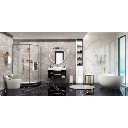 HMR Modern Single Handle 1-Hole Waterfall Bathroom Sink Faucet - Brushed Gold