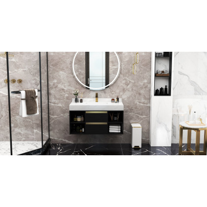HMR Modern Single Handle 1-Hole Waterfall Bathroom Sink Faucet - Brushed Gold