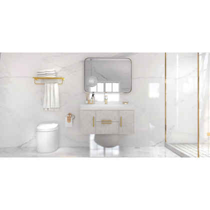 HMR Modern Single Handle 1-Hole Waterfall Bathroom Sink Faucet - Brushed Gold
