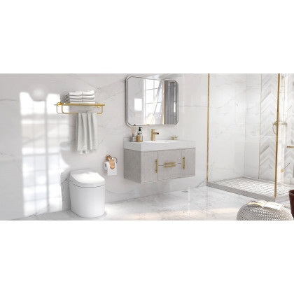 HMR Modern Single Handle 1-Hole Waterfall Bathroom Sink Faucet - Brushed Gold