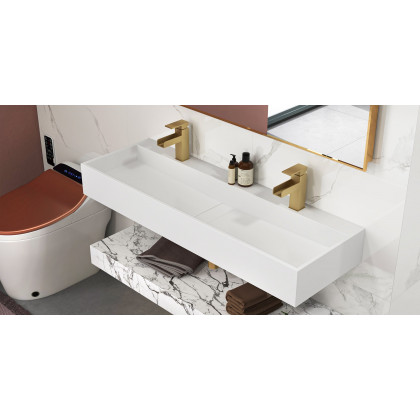 HMR Modern Single Handle 1-Hole Waterfall Bathroom Sink Faucet - Brushed Gold