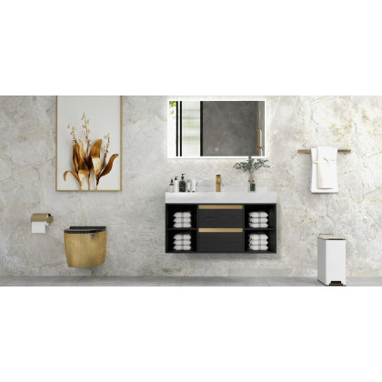 HMR Modern Single Handle 1-Hole Waterfall Bathroom Sink Faucet - Brushed Gold