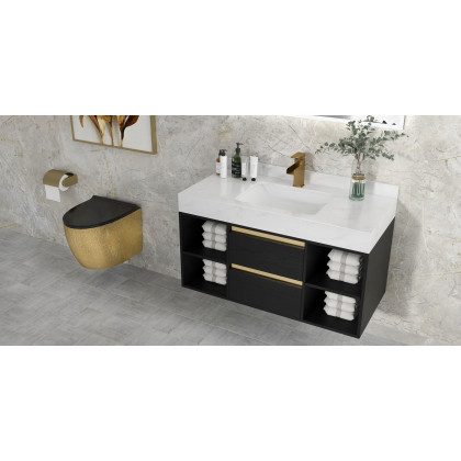 HMR Modern Single Handle 1-Hole Waterfall Bathroom Sink Faucet - Brushed Gold