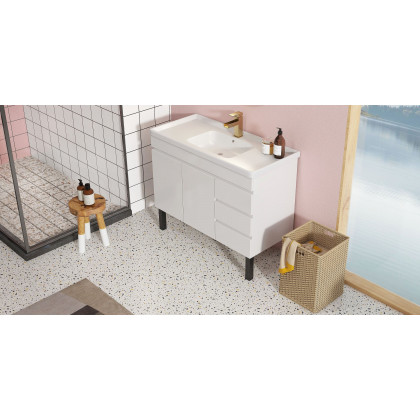 HMR Modern Single Handle 1-Hole Waterfall Bathroom Sink Faucet - Brushed Gold