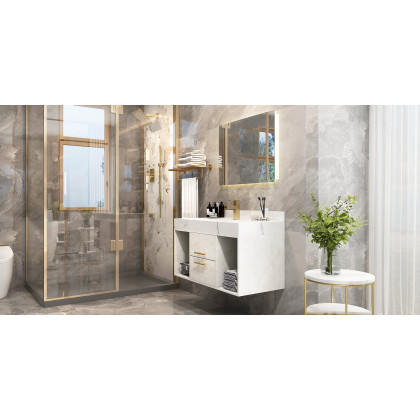 HMR Modern Single Handle 1-Hole Waterfall Bathroom Sink Faucet - Brushed Gold