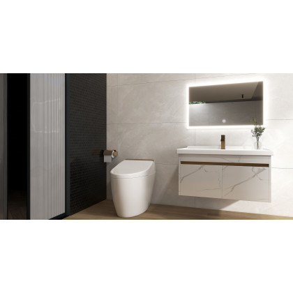 HMR Modern Single Handle 1-Hole Waterfall Bathroom Sink Faucet - Brushed Gold