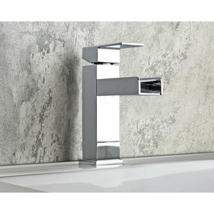 HMR Modern Single Handle 1-Hole Waterfall Bathroom Sink Faucet - Brushed Chrome