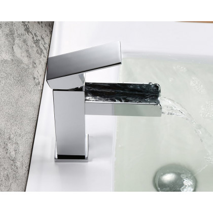 HMR Modern Single Handle 1-Hole Waterfall Bathroom Sink Faucet - Brushed Chrome