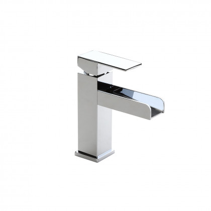 HMR Modern Single Handle 1-Hole Waterfall Bathroom Sink Faucet - Brushed Chrome