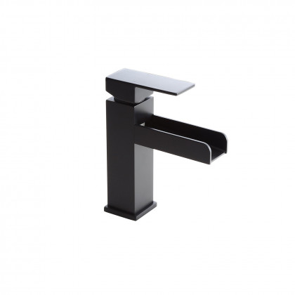 HMR Modern Single Handle 1-Hole Waterfall Bathroom Sink Faucet - Matte Black