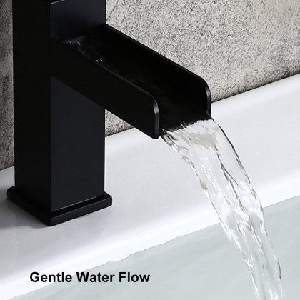 HMR Modern Single Handle 1-Hole Waterfall Bathroom Sink Faucet - Matte Black