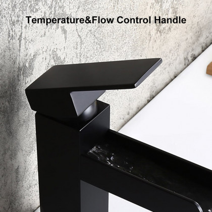 HMR Modern Single Handle 1-Hole Waterfall Bathroom Sink Faucet - Matte Black