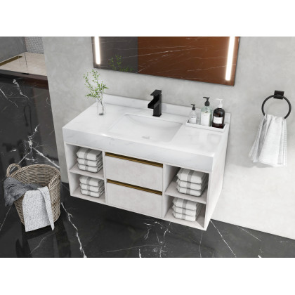 HMR Modern Single Handle 1-Hole Waterfall Bathroom Sink Faucet - Matte Black