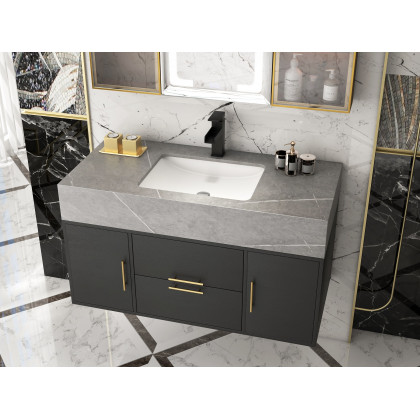 HMR Modern Single Handle 1-Hole Waterfall Bathroom Sink Faucet - Matte Black