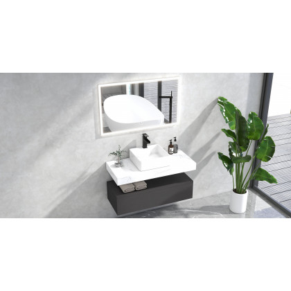 HMR Modern Single Handle 1-Hole Waterfall Bathroom Sink Faucet - Matte Black