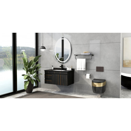 HMR Modern Single Handle 1-Hole Waterfall Bathroom Sink Faucet - Matte Black
