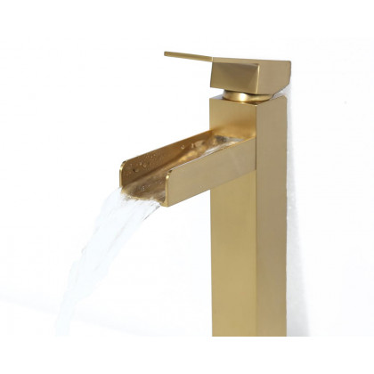 HMR Modern Waterfall Bathroom Vessel Sink Faucet - Brushed Gold