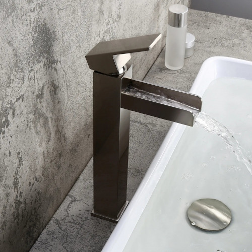 HMR Modern Waterfall Bathroom Vessel Sink Faucet - Brushed Nickel