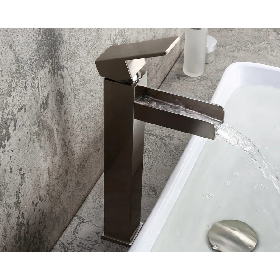 HMR Modern Waterfall Bathroom Vessel Sink Faucet - Brushed Nickel