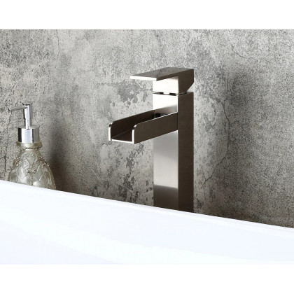HMR Modern Waterfall Bathroom Vessel Sink Faucet - Brushed Nickel