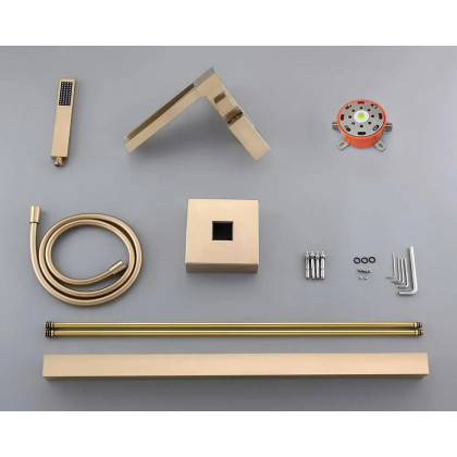 HMR Modern Waterfall Bathroom Tub Faucet with Handheld Spray - Brushed Gold