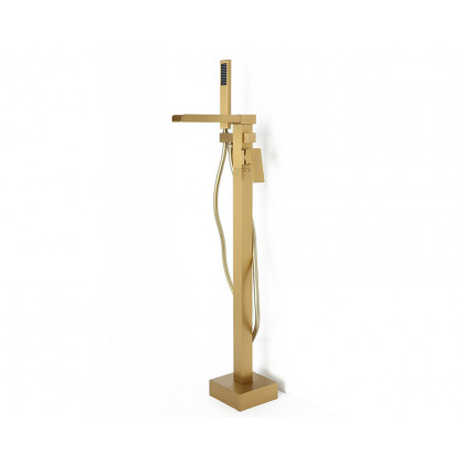 HMR Modern Waterfall Bathroom Tub Faucet with Handheld Spray - Brushed Gold