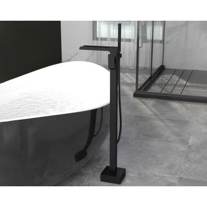 HMR Modern Waterfall Bathroom Tub Faucet with Handheld Spray - Matte Black