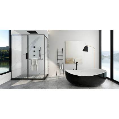 HMR Modern Waterfall Bathroom Tub Faucet with Handheld Spray - Matte Black