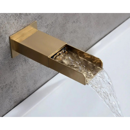 HMR Modern Waterfall Wall-Mount Bathtub Faucet with Handshower - Brushed Gold