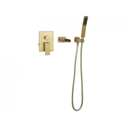 HMR Modern Waterfall Wall-Mount Bathtub Faucet with Handshower - Brushed Gold