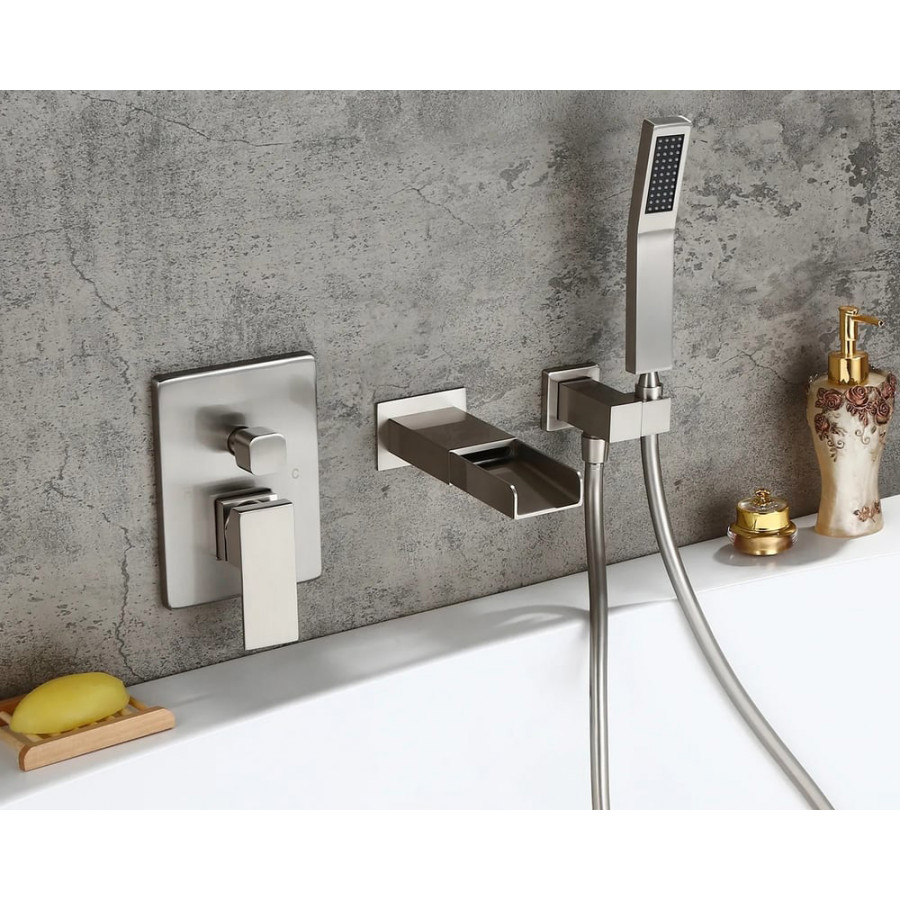 HMR - Modern Waterfall Wall-Mount Bathtub Faucet with Handshower