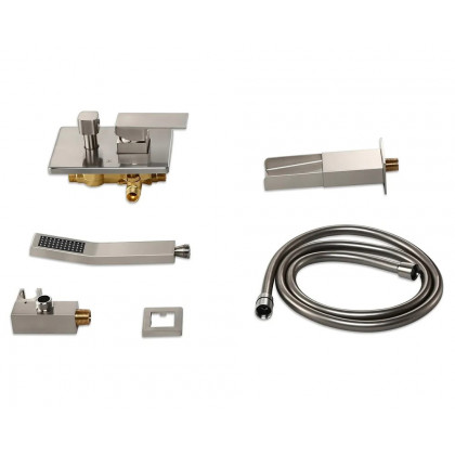 HMR Modern Waterfall Wall-Mount Bathtub Faucet with Handshower - Brushed Nickel