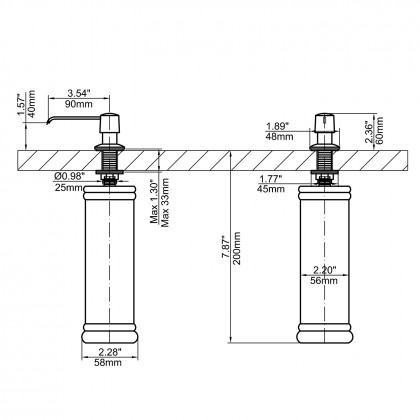 HMR - Modern Deck-Mount Soap Dispenser with Self-Priming Pump in Polished Chrome