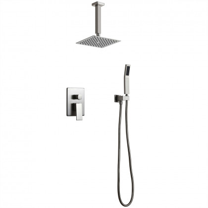 HMR - Ceiling Mount Shower System with Pressure Balance Valve and Trim in 12", Brushed Nickel