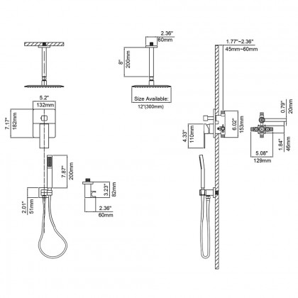HMR - Ceiling Mount Shower System with Pressure Balance Valve and Trim in 12", Brushed Nickel