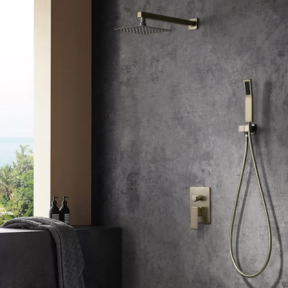 HMR - Wall Mounted Shower System with Handheld Pressure Balance Valve in 12"