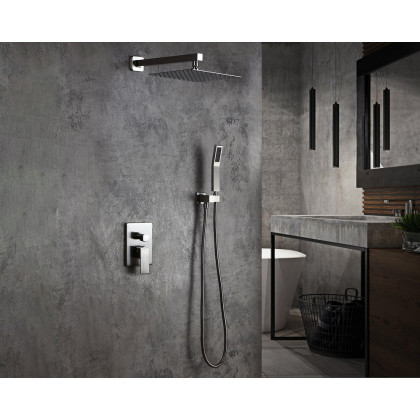 HMR Modern 12" Wall Mounted Shower System with Handheld Shower Pressure Balance Valve - Brushed Nickel