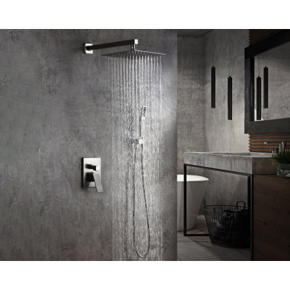 HMR - Modern 8" Wall Mounted Shower System with Handheld Shower Pressure Balance Valve