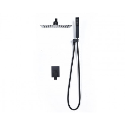HMR Modern 12" Wall Mounted Shower System with Handheld Shower Pressure Balance Valve - Black