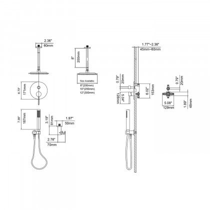 HMR Round 12" Head Shower Combo System with Handheld Shower - Matte Black